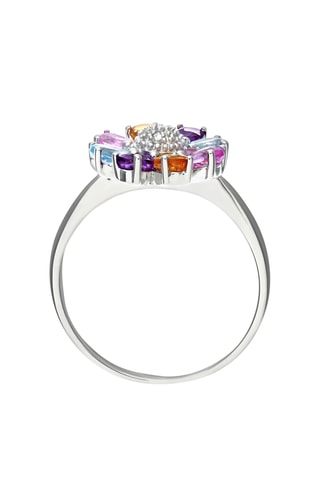 Bague - Or blanc, diamants, citrines, améthystes, topazes et saphirs