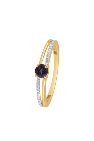 Bague - Or jaune, iolite et diamants