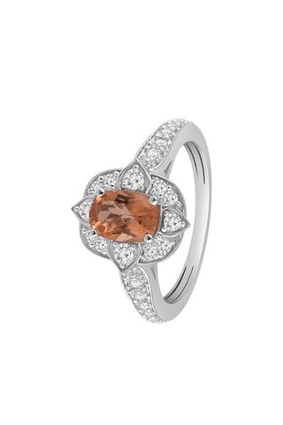 Bague - Or blanc, citrine et diamants