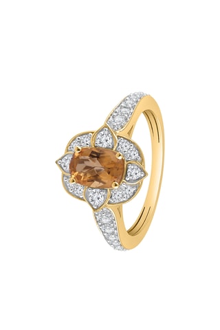 Bague - Or jaune, citrine et diamants