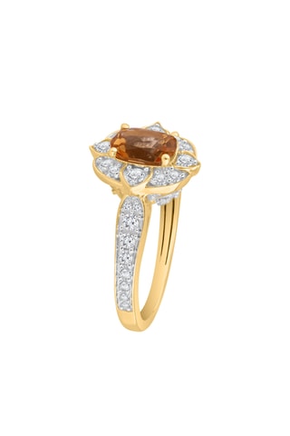 Bague - Or jaune, citrine et diamants