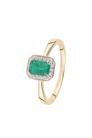 Bague - Or jaune, émeraude et diamants