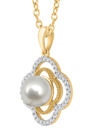 Collier - Or jaune, diamants et perle de culture d'eau douce