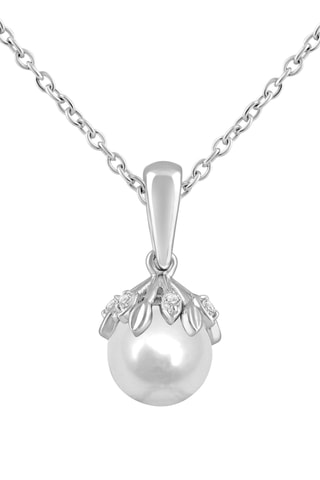 Collier - Or blanc, diamants et perle de culture d'eau douce