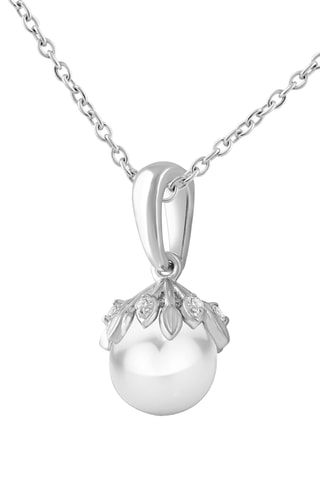 Collier - Or blanc, diamants et perle de culture d'eau douce