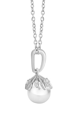 Collier - Or blanc, diamants et perle de culture d'eau douce