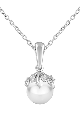 Collier - Or blanc, diamants et perle de culture d'eau douce