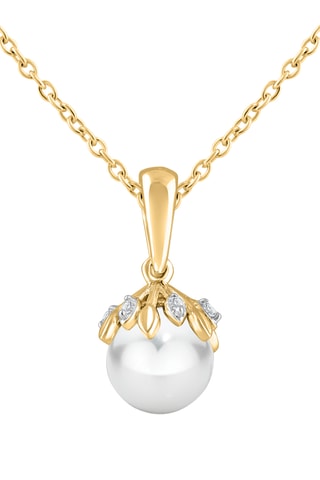 Collier - Or jaune, diamants et perle de culture d'eau douce