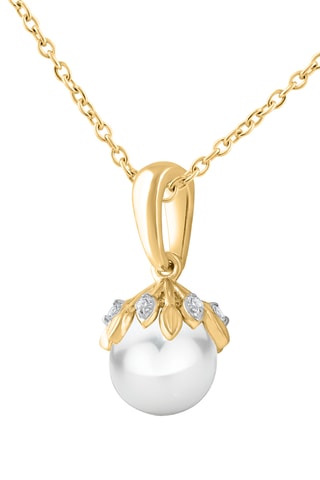 Collier - Or jaune, diamants et perle de culture d'eau douce