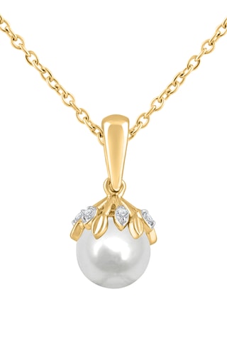 Collier - Or jaune, diamants et perle de culture d'eau douce