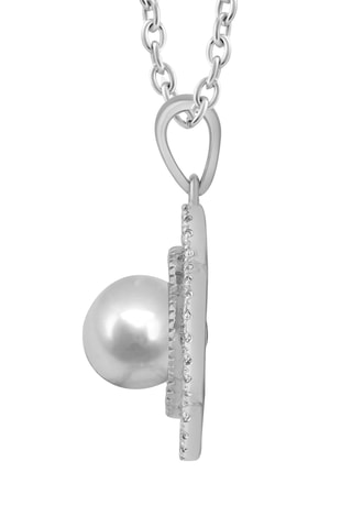 Collier - Or blanc, diamants et perle de culture d'eau douce