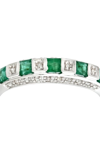 Bague - Or blanc, diamants et émeraudes