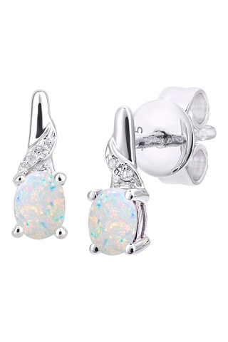 Boucles d'oreilles - Or blanc, opale et diamants