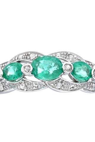 Bague - Or blanc, diamants et émeraudes