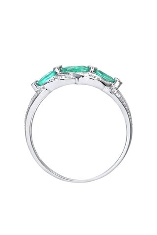Bague - Or blanc, diamants et émeraudes