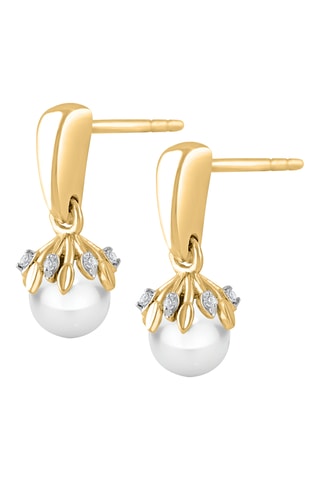 Boucles d'oreilles - Or jaune, diamants et perles de culture d'eau douce