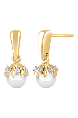 Boucles d'oreilles - Or jaune, diamants et perles de culture d'eau douce
