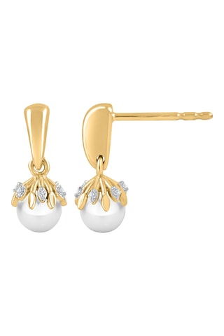 Boucles d'oreilles - Or jaune, diamants et perles de culture d'eau douce