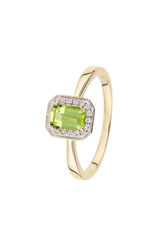 Bague - Or jaune, diamants et péridot