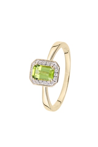 Bague - Or jaune, diamants et péridot