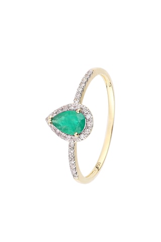 Bague - Or jaune, diamants et émeraude