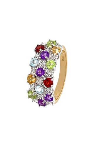 Bague - Or jaune, améthystes, péridots, topazes, citrines, grenats et diamants