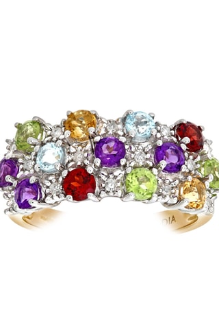 Bague - Or jaune, améthystes, péridots, topazes, citrines, grenats et diamants