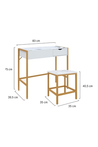 Coiffeuse et tabouret Glam - 83 x 113 x 39,5 cm / 35 x 40,5 x 35 cm