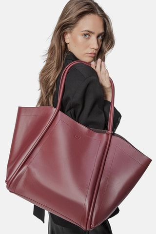 Leren Shopper Big Big World New - Bordeauxrood