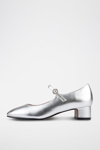 Babies de salto em couro Fall in Love - Prateado