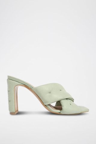 Mules de salto em couro Give me All Your Love - Verde-água