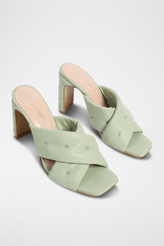 Mules de salto em couro Give me All Your Love - Verde-água