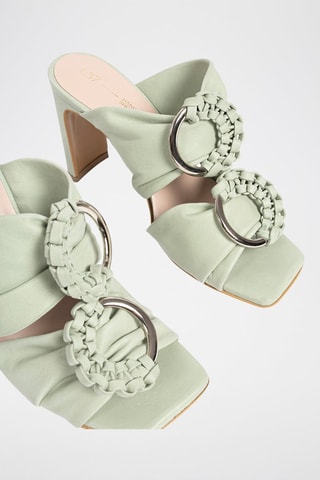 Mules de salto em couro Where the Shadow - Verde-claro