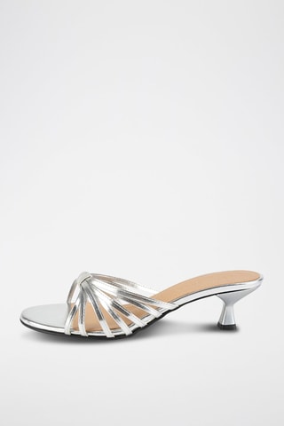 Leren Muiltjes met Hak Astrid - Zilverkleurig