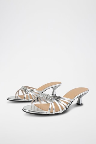 Leren Muiltjes met Hak Astrid - Zilverkleurig