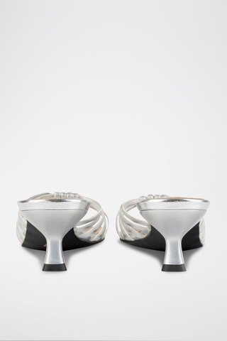 Leren Muiltjes met Hak Astrid - Zilverkleurig