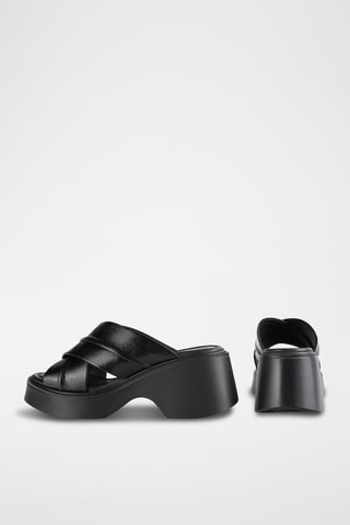 Leren Muiltjes met Hak Roomft - Zwart