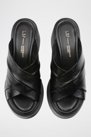 Leren Muiltjes met Hak Roomft - Zwart