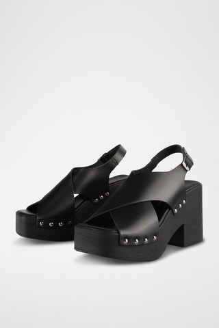 Leren Sandalen met Hak Mermel - Zwart