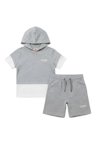 T-shirt com capuz e calções - Cinzento