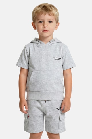 Sweat com capuz e calções - Cinzento