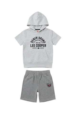 T-shirt com capuz e calções - Cinzento-claro