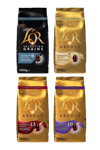 4 x 1 kg - Caffè in grani L'Or Absolu e Sélection - Intensità 6/7/10/13