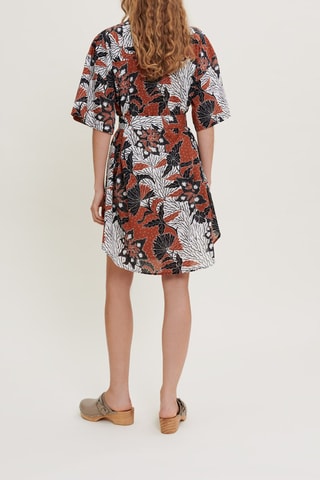 Robe chemise en coton biologique - Rouge brique et blanc