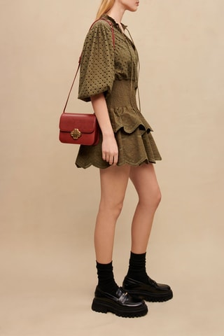 Robe droite en broderie anglaise - Kaki