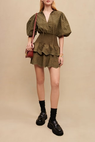 Robe droite en broderie anglaise - Kaki