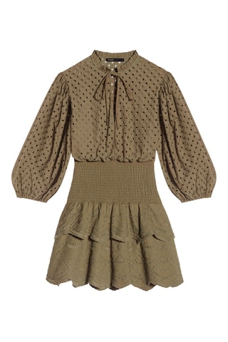 Robe droite en broderie anglaise - Kaki