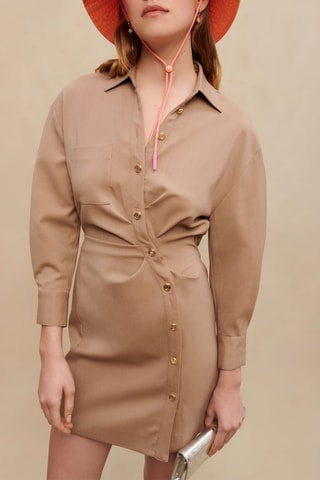 Robe chemise en laine vierge - Beige