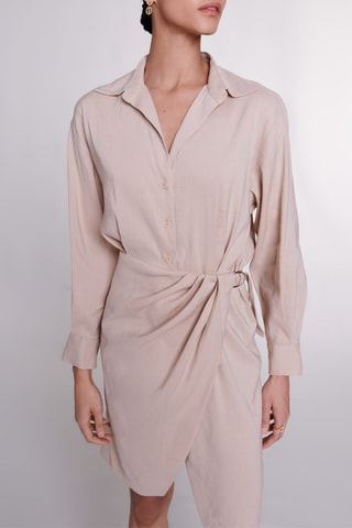 Robe portefeuille en lin - Beige