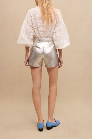 Short en cuir de mouton taille haute - Argenté 